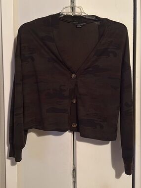 Casual Camo V-Neck Button Cardigan - Olive